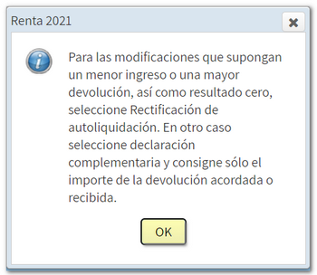 modificar una declaración ya presentada aviso
